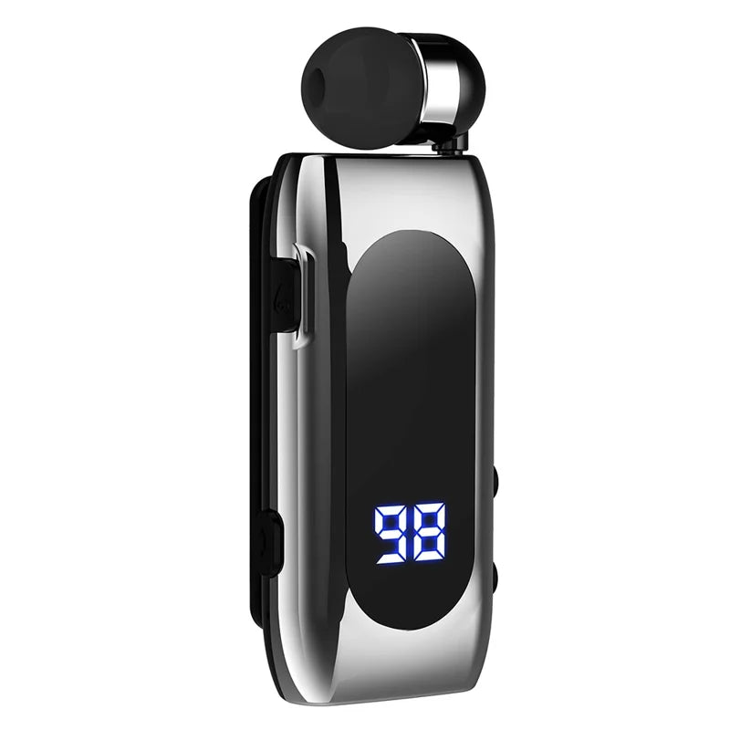 Auricolare Bluetooth K55 argento con clip, auricolare retrattile e display