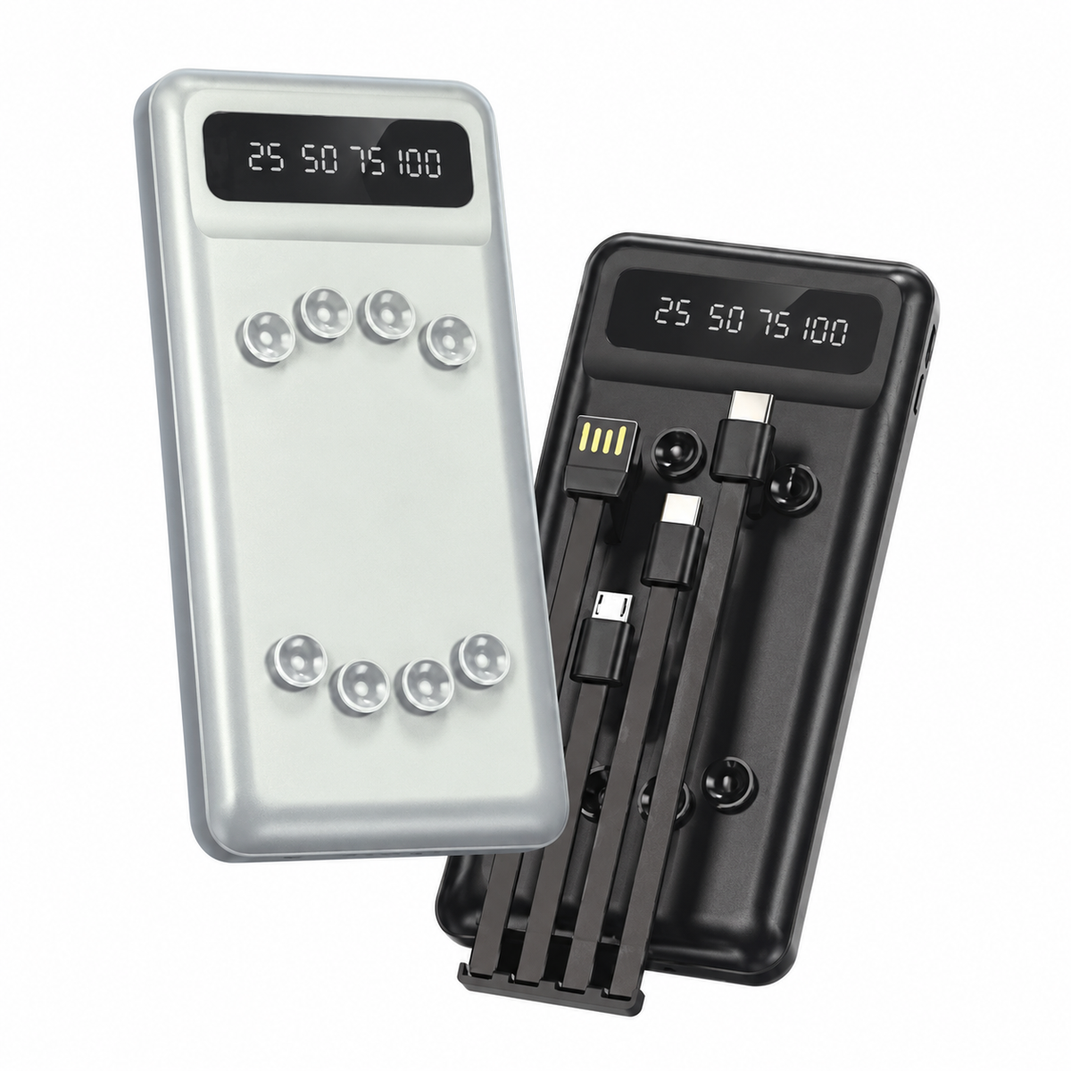 Powerbank 20.000 mAh con Cavi Integrati – Nero e Bianco